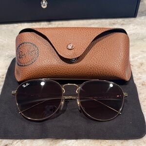 Ray-Ban Gold and Black Sunglasses with Brown Case